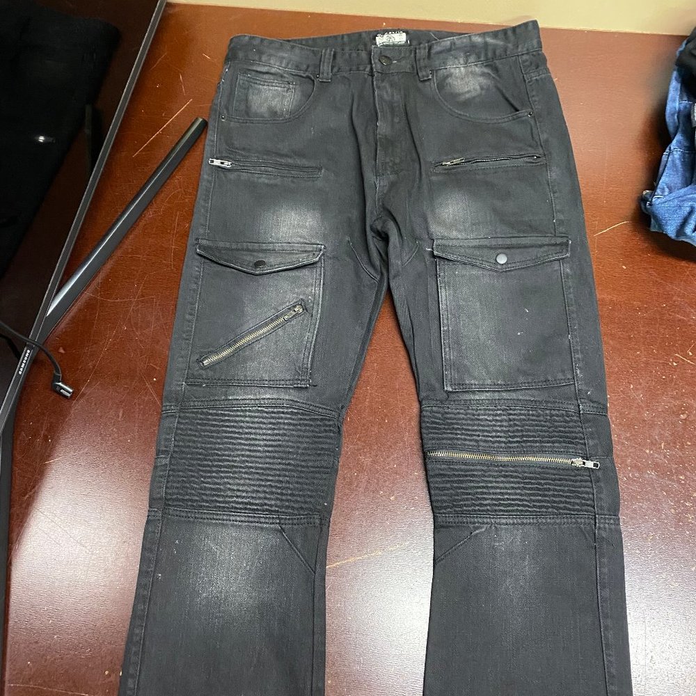 Gray Earth Mens Gray 5 Pocket Design Dark Wash Classic Straight Jeans Size 36